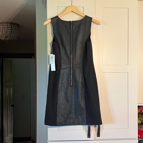 NWT Kensie lined black dress with leather like front and back panels, size S - Picture 5 of 5
